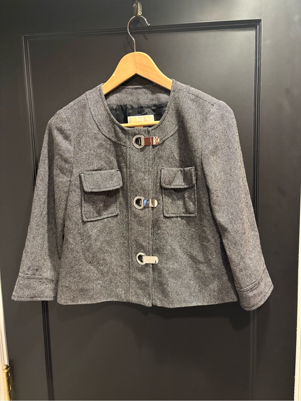 MICHAEL Michael Kors Grey Tweed Pea Coat with Buckle Closures size small as is